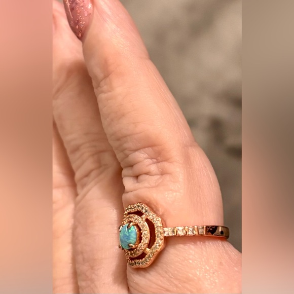 💙 Rose Gold Blue Fire Opal Bomb Party Ring - Picture 5 of 8